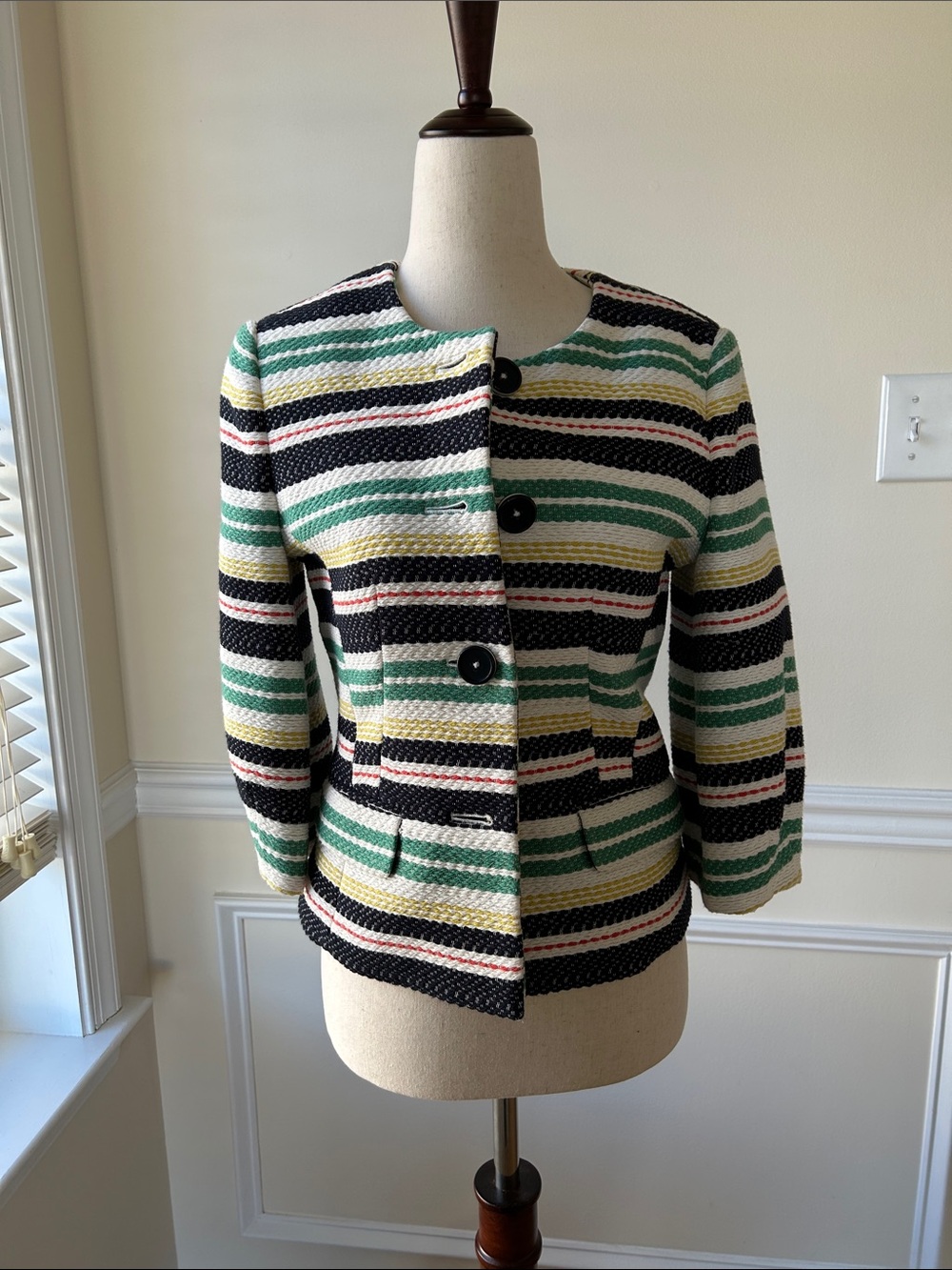 Brooks Brothers Striped Black Green Cream Jacket